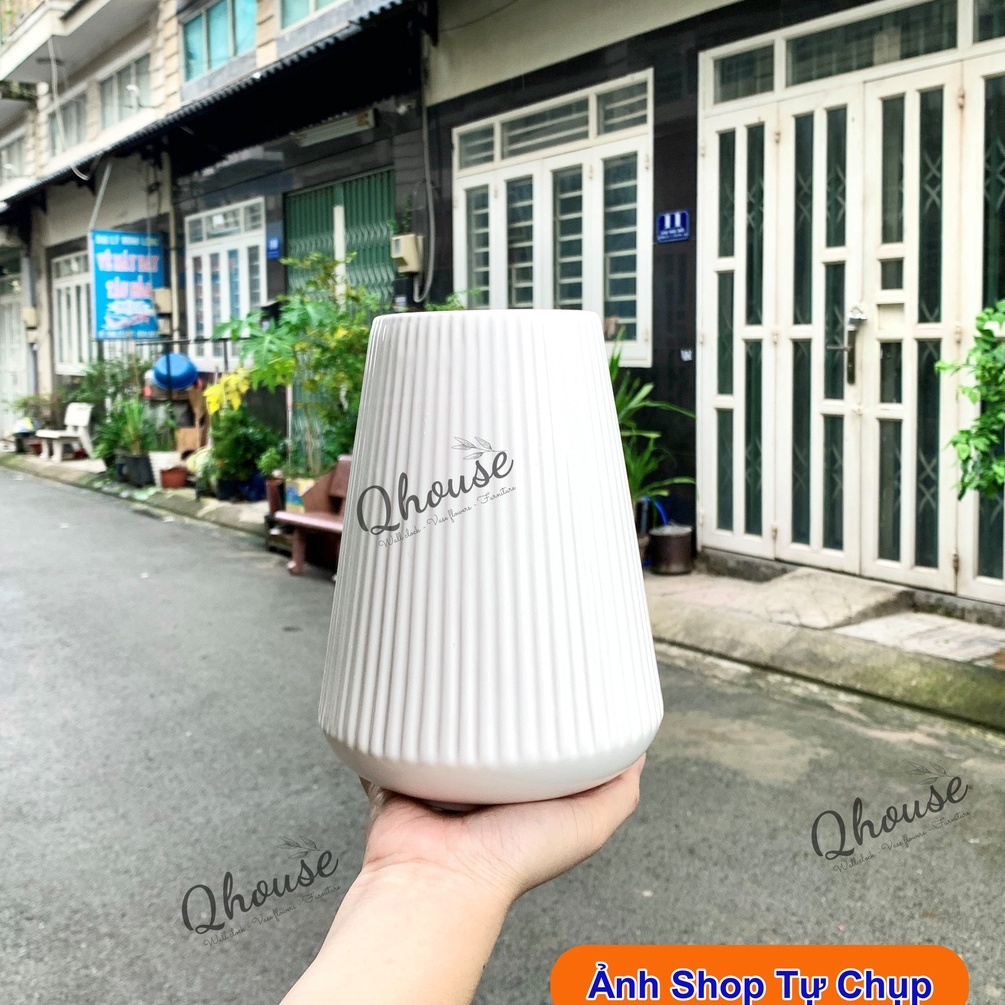 Lọ hoa decor bằng gốm Qhouse , bình hoa trang trí tráng men cao cấp để bàn làm việc phòng khách phòng ngủ