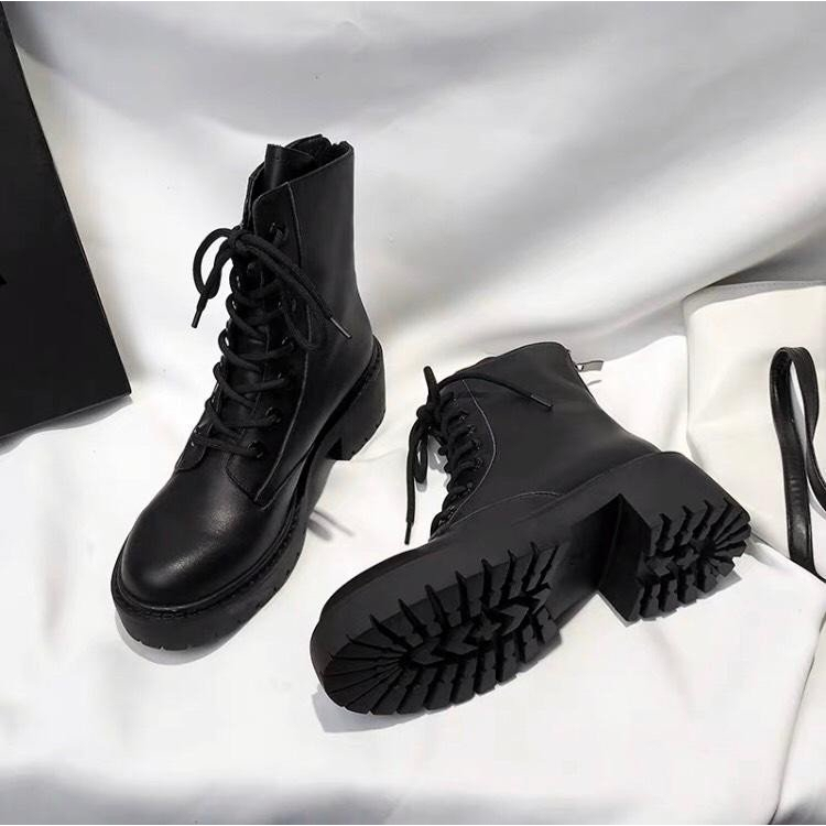 Giày Boot Nữ Combat Cổ Cao KQ40 Full Box, Giày Bốt Nữ Combat Cổ CAo Kéo Khóa Gót Siêu Đẹp - Tiệm Giày Boot