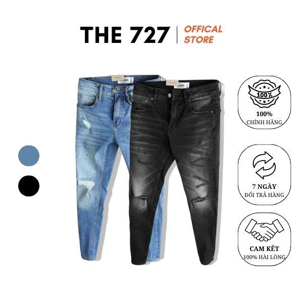 Quần bò nam jeans ránh gối vảy sơn THE 727 AT.D.PB.03 cao cấp
