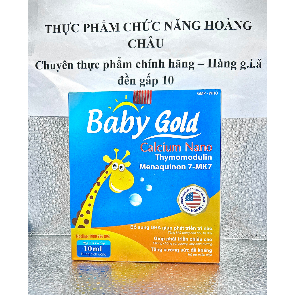 Siro Baby Gold Calcium Nano - Bổ sung Canxi, DHA, Lysin, Taurin, Menaquinon 7-MK7 giúp phát triển chiều cao - Hộp 20 ống