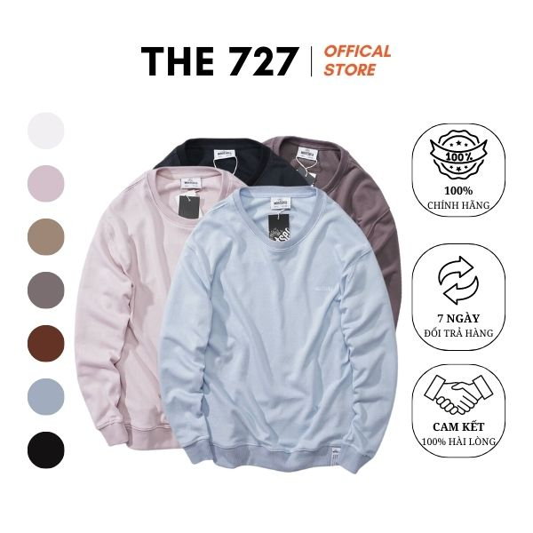 Áo sweater thun nỉ trơn da cá The 727 13 vải coton dày dặn, mềm mịn, co dãn - form regular Unisex