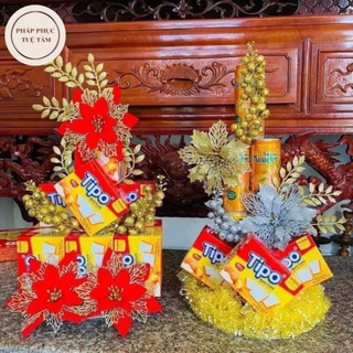 Phụ kiện làm tháp oản tháp bánh kẹo đồ trang trí giỏ quà tết,Hoa lụa hoa nhũ trang trí tháp nước đi lễ chùa