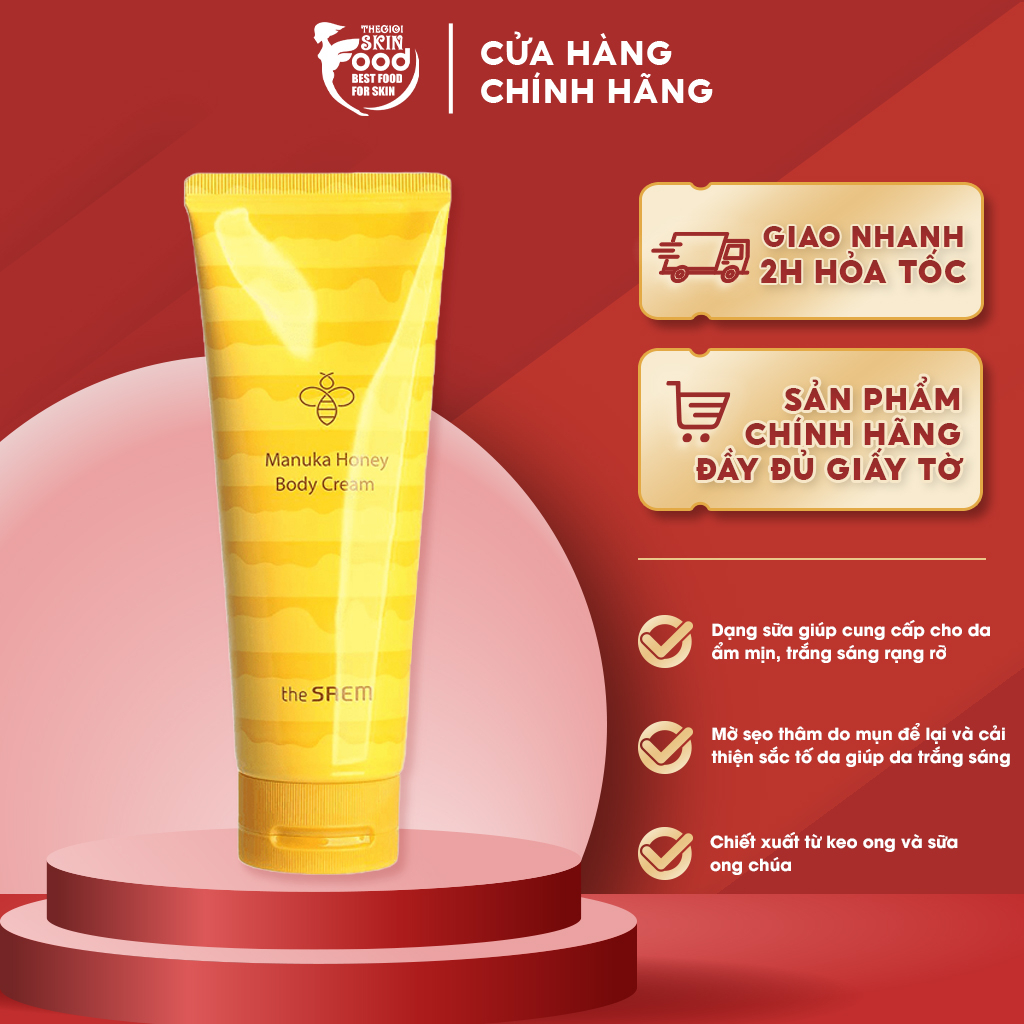 Kem Dưỡng Thể Trắng Da, Cấp Ẩm, Giúp Da Mềm Mịn, Chiết Xuất Mật Ong The Saem Care Plus Manuka Honey Body Cream 230ml