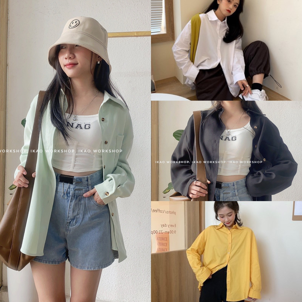 Áo Sơ Mi Nữ Dài Tay Form Rộng IKAO STATION Áo Khoác Chống Nắng Oversize Nhiều Màu Thời Trang Năng Động