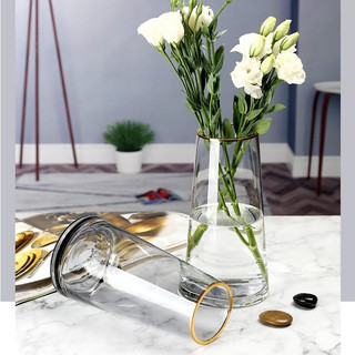 Lọ hoa decor thuỷ tinh viền vàng QShop Decor , bình hoa trang trí phòng khách phòng ngủ để bàn làm việc cao cấp