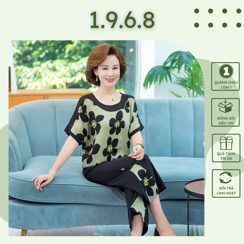 Đồ bộ trung niên nữ cho mẹ mặc nhà, Hàng Quảng Châu cao cấp, Bộ thun voan tay cánh dơi 2 màu #B20