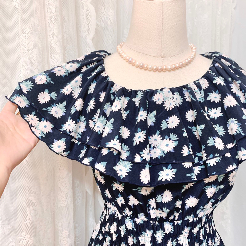 Đầm voan Nhật Earth Music & Ecology in hoa viền bèo