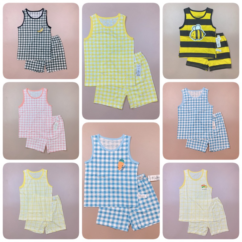 Bộ ba lỗ cotton giấy Maykids kẻ caro nhiều màu size 100 - 160