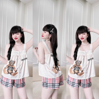 Bộ ngủ pijama đùi 2 dây bảng to viền ren lụa cao cấp from 40-60kg