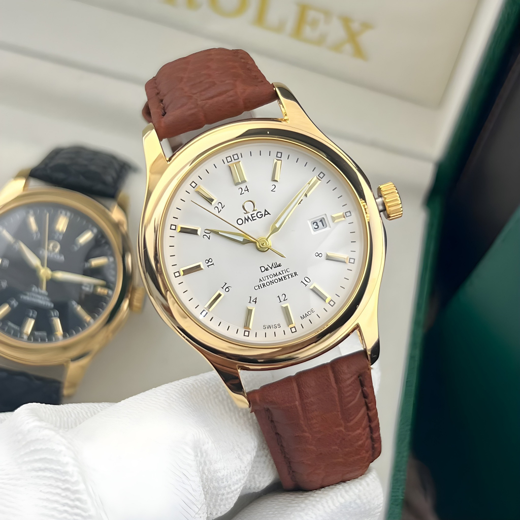 Đồng Hồ Nam OMEGA Máy Pin Kim Trôi - Dây Nâu - Đẳng Cấp Thời Thượng - Bảo Hành Chính Hãng 12 Tháng
