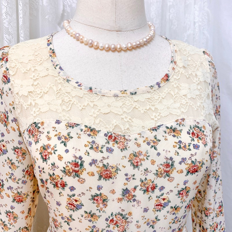 Đầm voan Nhật Colza in hoa nhí vintage