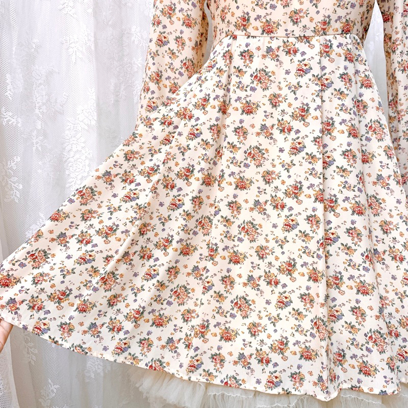 Đầm voan Nhật Colza in hoa nhí vintage