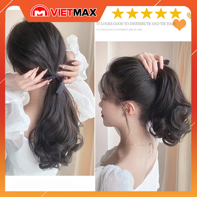 [Hot] Tóc Giả Kẹp Xoăn Dài 25cm Chất Tơ Tổng Hợp Mềm Mại Giúp Tóc Bồng Bềnh