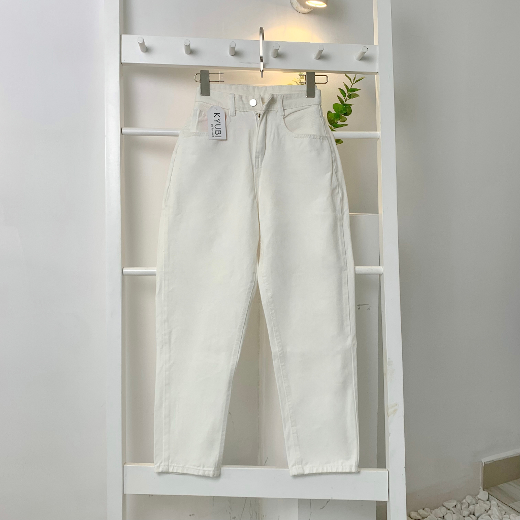 Quần jean trắng nữ baggy cạp lưng cao dáng hàn quốc ulzzang (Nhiều màu, có bigsize) - quần baggy jeans bò KYUBI BJR51