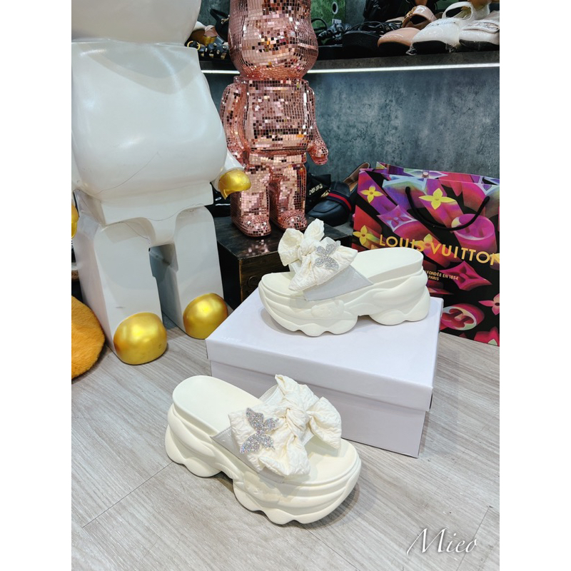 Dép lê xuồng nơ đính đá siêu cao fullbox qccc