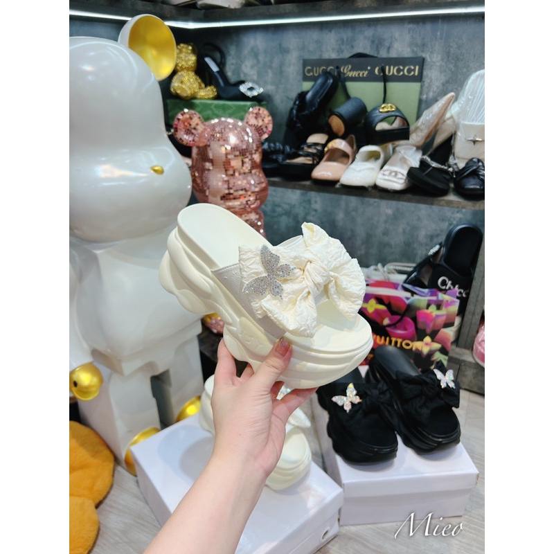 Dép lê xuồng nơ đính đá siêu cao fullbox qccc