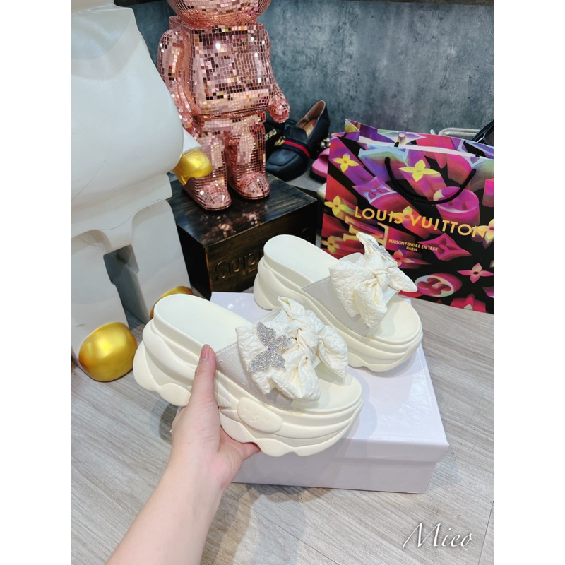 Dép lê xuồng nơ đính đá siêu cao fullbox qccc