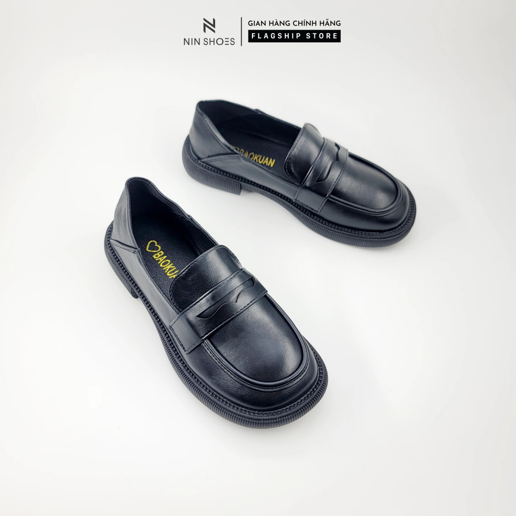 Giày Oxford Ninshoes Giày loafer đế độn răng cưa mũi tròn tag viền rách dáng