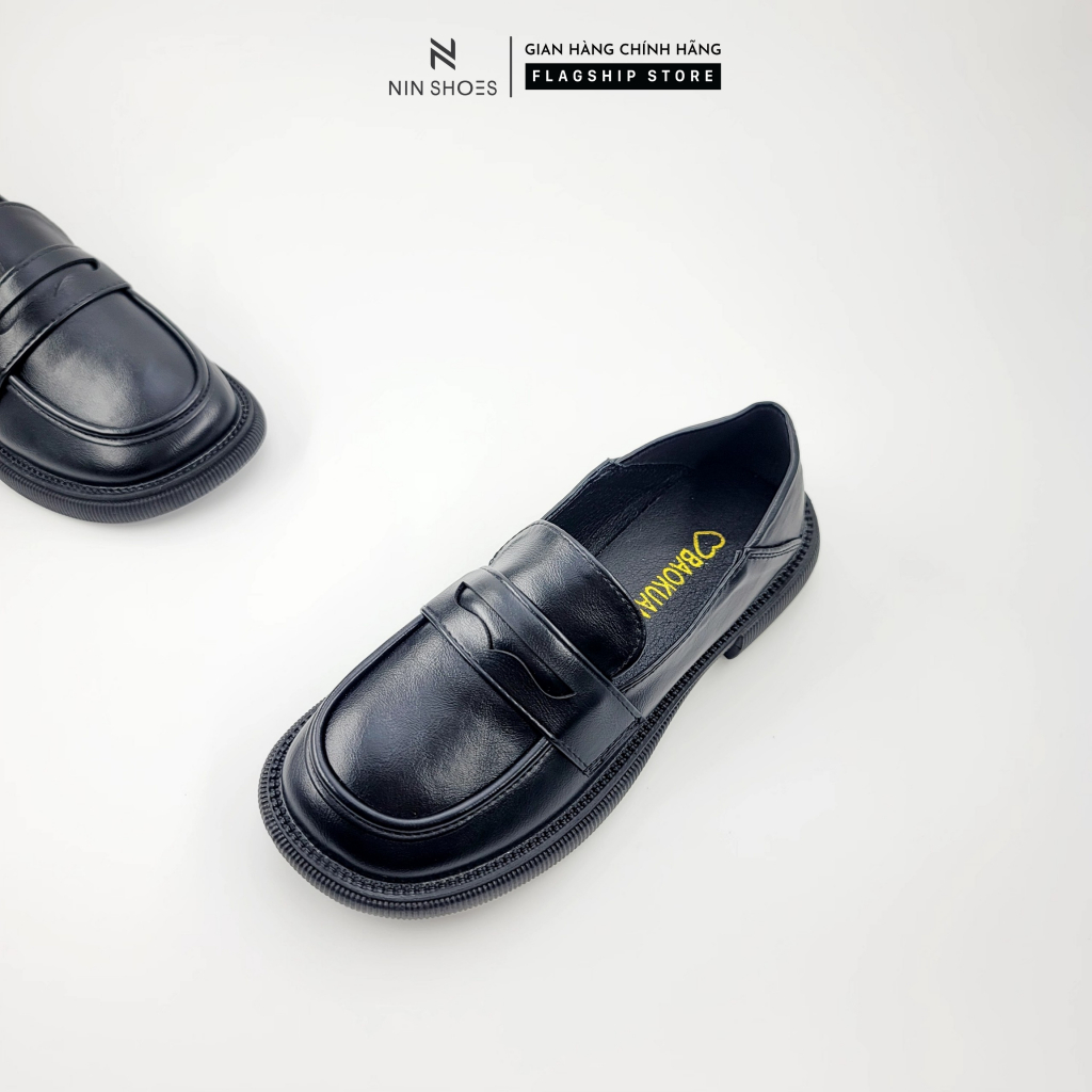 Giày Oxford Ninshoes Giày loafer đế độn răng cưa mũi tròn tag viền rách dáng