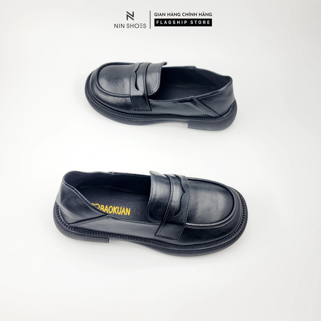 Giày Oxford Ninshoes Giày loafer đế độn răng cưa mũi tròn tag viền rách dáng