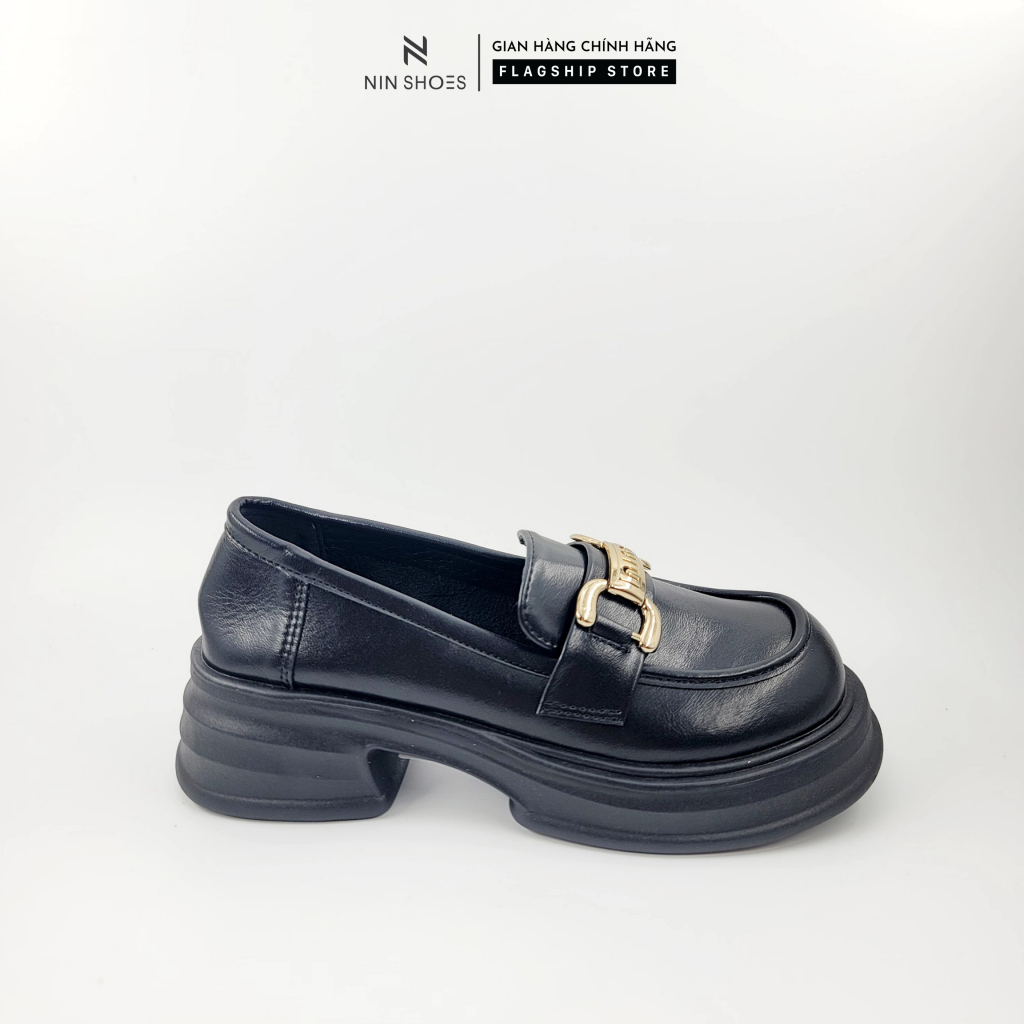 Giầy bệt nữ Ninshoes - Giày lười nữ oxfod mũi tròn đế độn khuy xích ngang chữ hot trend 2023