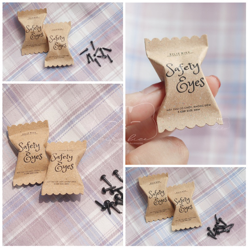 Set 5 cặp mắt thú bông có chốt, không đệm làm thú len amigurumi size 3mm-5mm