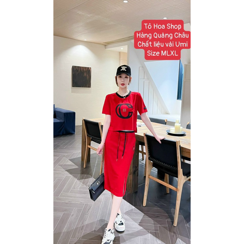 Bộ đồ nữ.sét váy thể thao xuân hè cổ tròn đồ mặc nhà tay cộc chân váy chất vải Umi hàng quảng châu.Size MLXL tohoa _shop