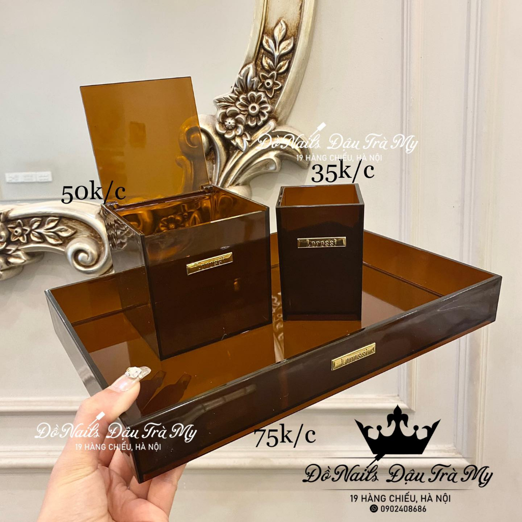Phụ kiện nail - Khay, cốc đựng dụng cụ tone nâu