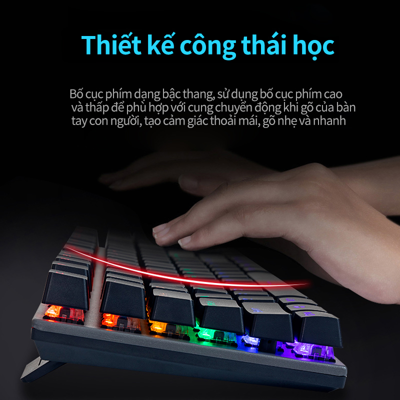Bàn Phím Cơ Gaming K1 xanh Switch  20 Chế Độ LED Màu Cực Đẹp 104 phím，Nhựa phun hai màu-Bảo hành một năm