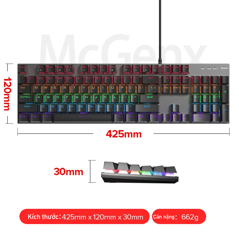 Bàn Phím Cơ Gaming K1 xanh Switch  20 Chế Độ LED Màu Cực Đẹp 104 phím，Nhựa phun hai màu-Bảo hành một năm