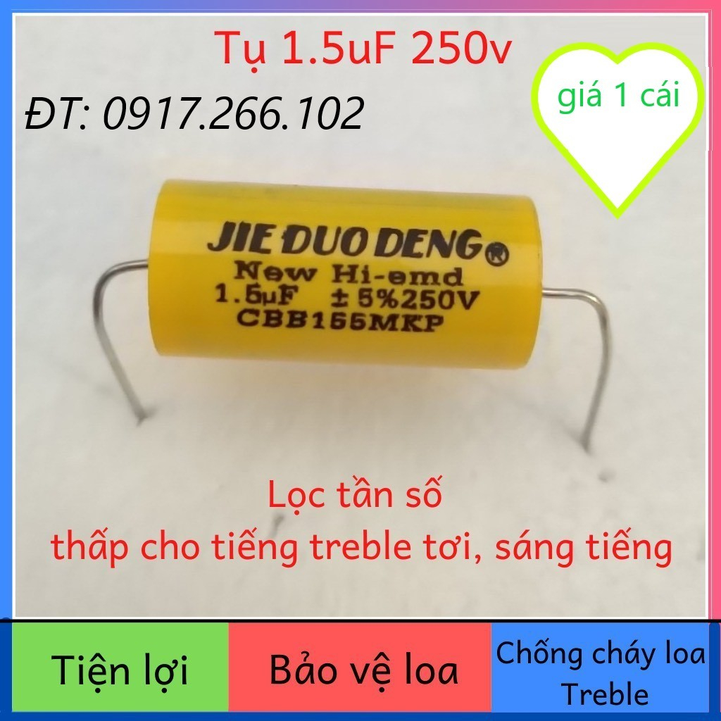 Tụ lọc phân tần gắn loa Treble cao cấp 1.5uf Vàng 250v - Giá 1 Cái