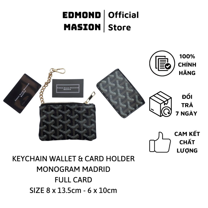 Combo Ví Keychain và Cardholder EDMOND MASION MONOGRAM Ví Đựng Thẻ EDM size 13.5cm 10cm