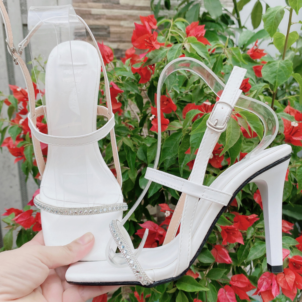 Sandal quai mảnh gót 9cm Trắng