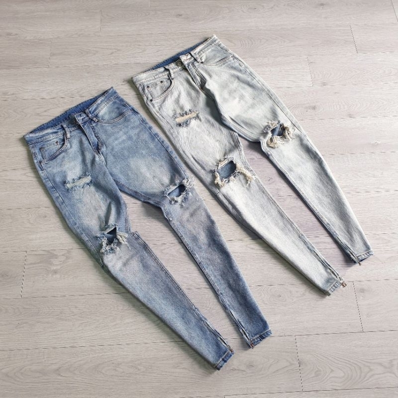 Quần jean skinny rách gối QJ5  xanh