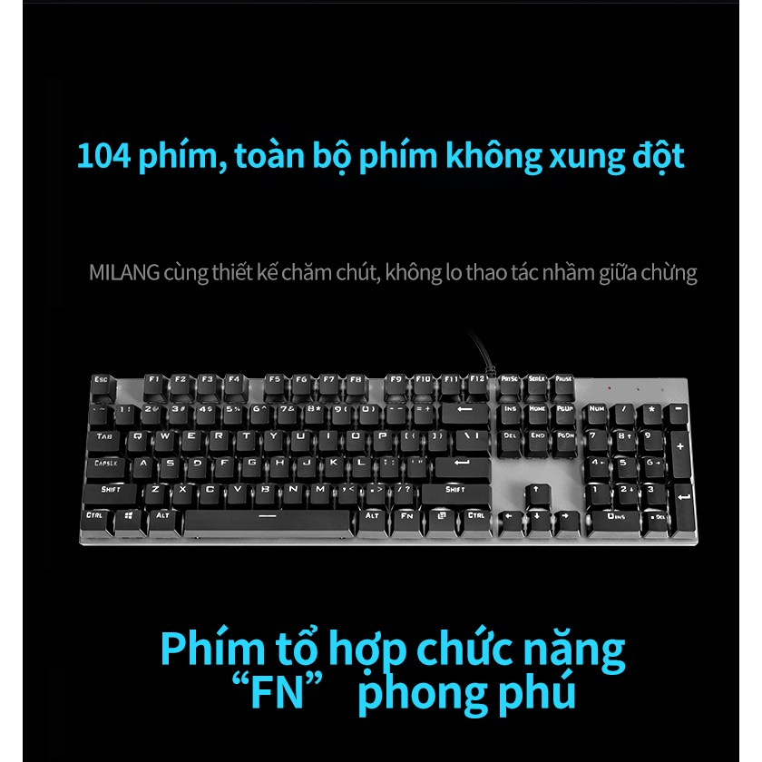 Bàn Phím Cơ Gaming K1 xanh Switch  20 Chế Độ LED Màu Cực Đẹp 104 phím，Nhựa phun hai màu-Bảo hành một năm