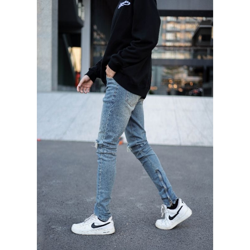 Quần jean skinny rách gối QJ5  xanh