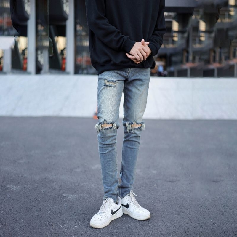 Quần jean skinny rách gối QJ5  xanh