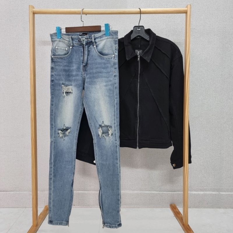 Quần jean skinny rách gối QJ5  xanh