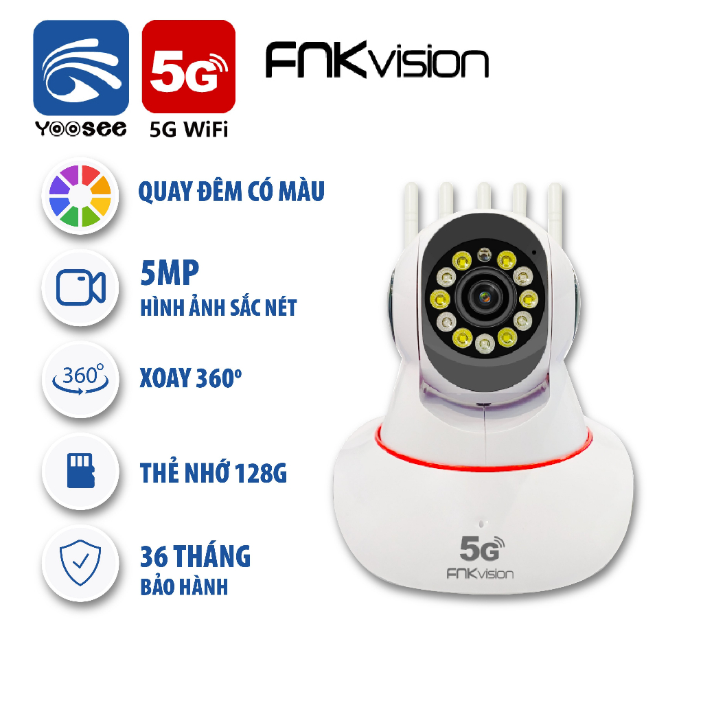 Camera Wifi Yoosee FNKvision A15-5G 5.0MP 360 độ, thế hệ mới 5 ăng ten, Full HD phiên bản tiếng việt bảo hành 36 tháng