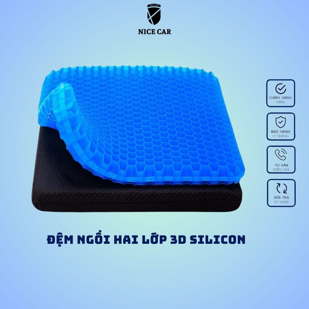 Đệm lót ghế, ngồi 3D thoáng khí gel 2 Lớp cao cấp, nệm cao su non, tổ ong chống ê mông mỏi lưng