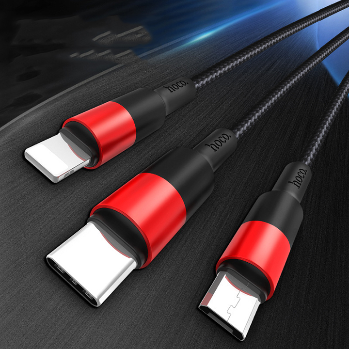 Cáp sạc Hoco đa năng cho điện thoại thông minh,máy tính bảng-tích hợp công nghệ sạc nhanh-Chân cắm Micro, TypeC, Litning