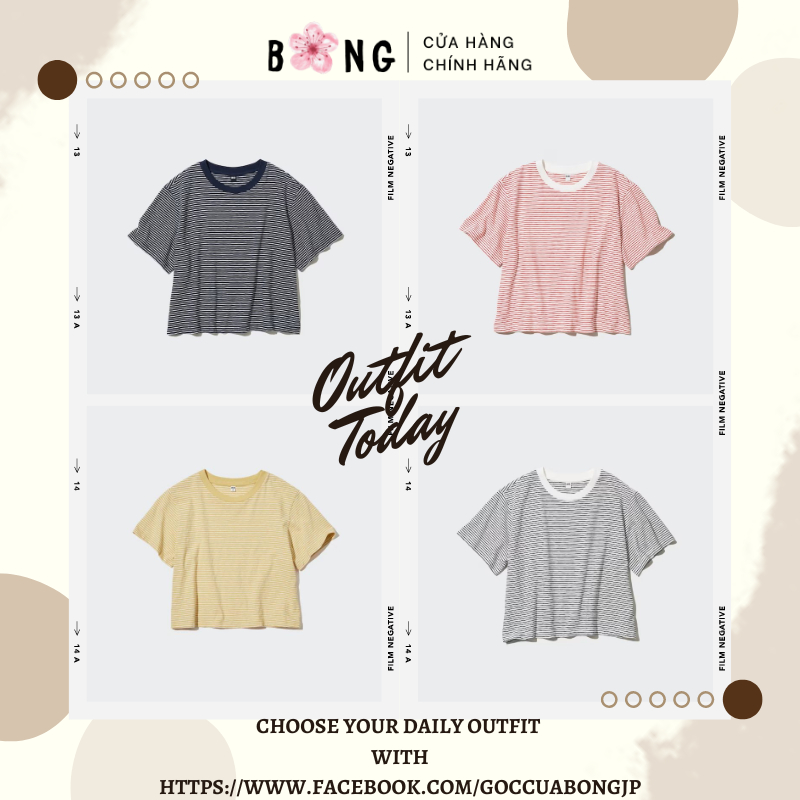 Áo thun vải slub jersey kẻ sọc, dáng ngắn Uniqlo Nhật - Áo thun Uniqlo - Mã 448474