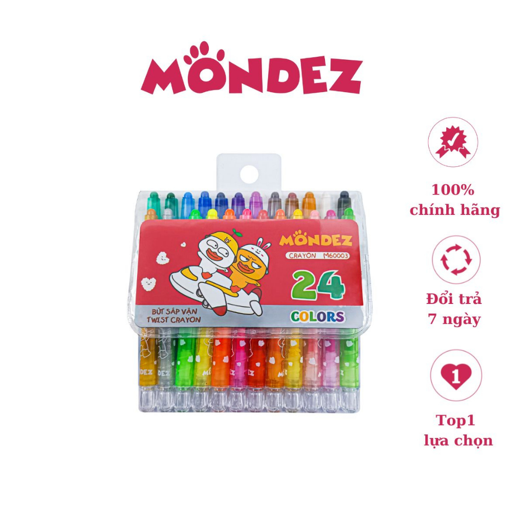 Bút Sáp Vặn Ngắn 24 Màu Mondez, Màu Sắc Tươi Sáng, Chất Liệu Cao Cấp, An Toàn Cho Bé M60003