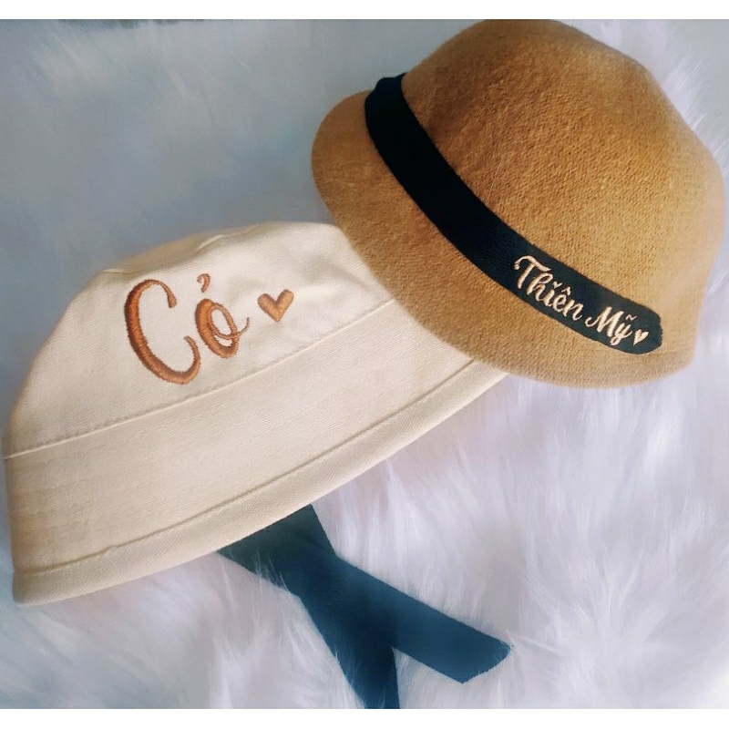 Mũ sợi len lông thỏ thêu tên theo yêu cầu cho bé