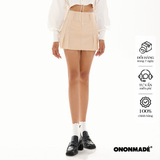 ONONMADE Chân Váy Ngắn Y2K Kaki Tưa Màu Kem Solid Pleated Mini Skirt