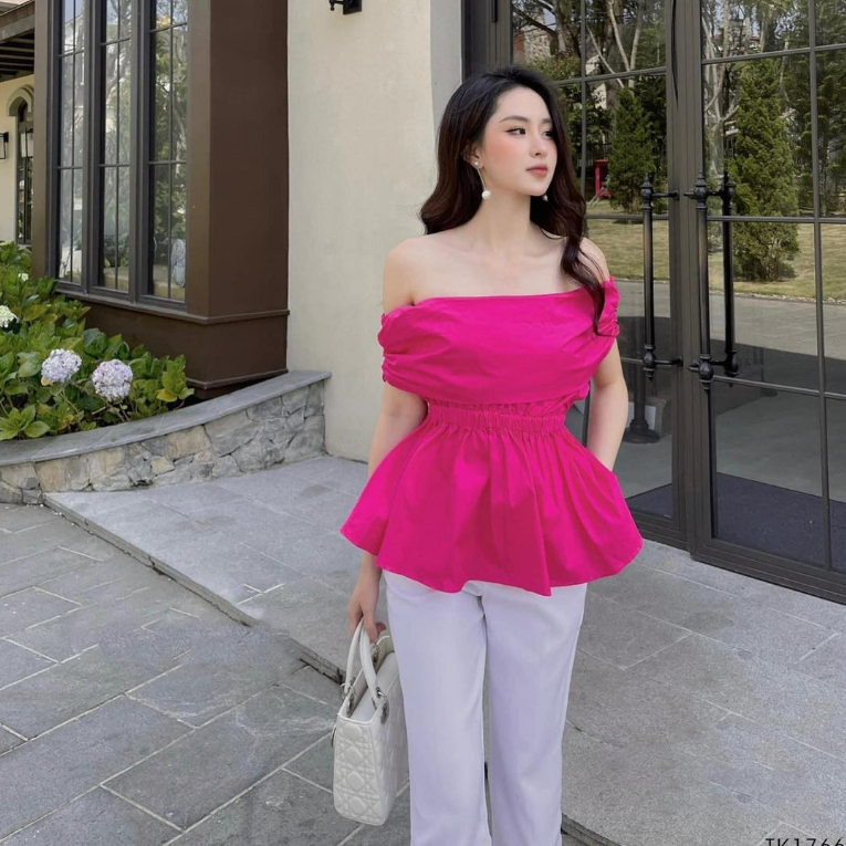 Áo trễ vai tùng xòe eo thun co dãn nhiều màu rực rỡ dễ thương