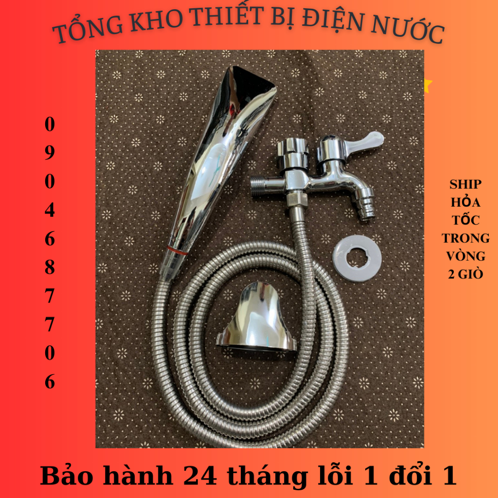Vòi nước đôi cho máy giặt, Bộ củ sen tắm lạnh inox 304 cao cấp kết hợp bát sen tăng áp inox SL01-VHS05 kèm dây và đế cài