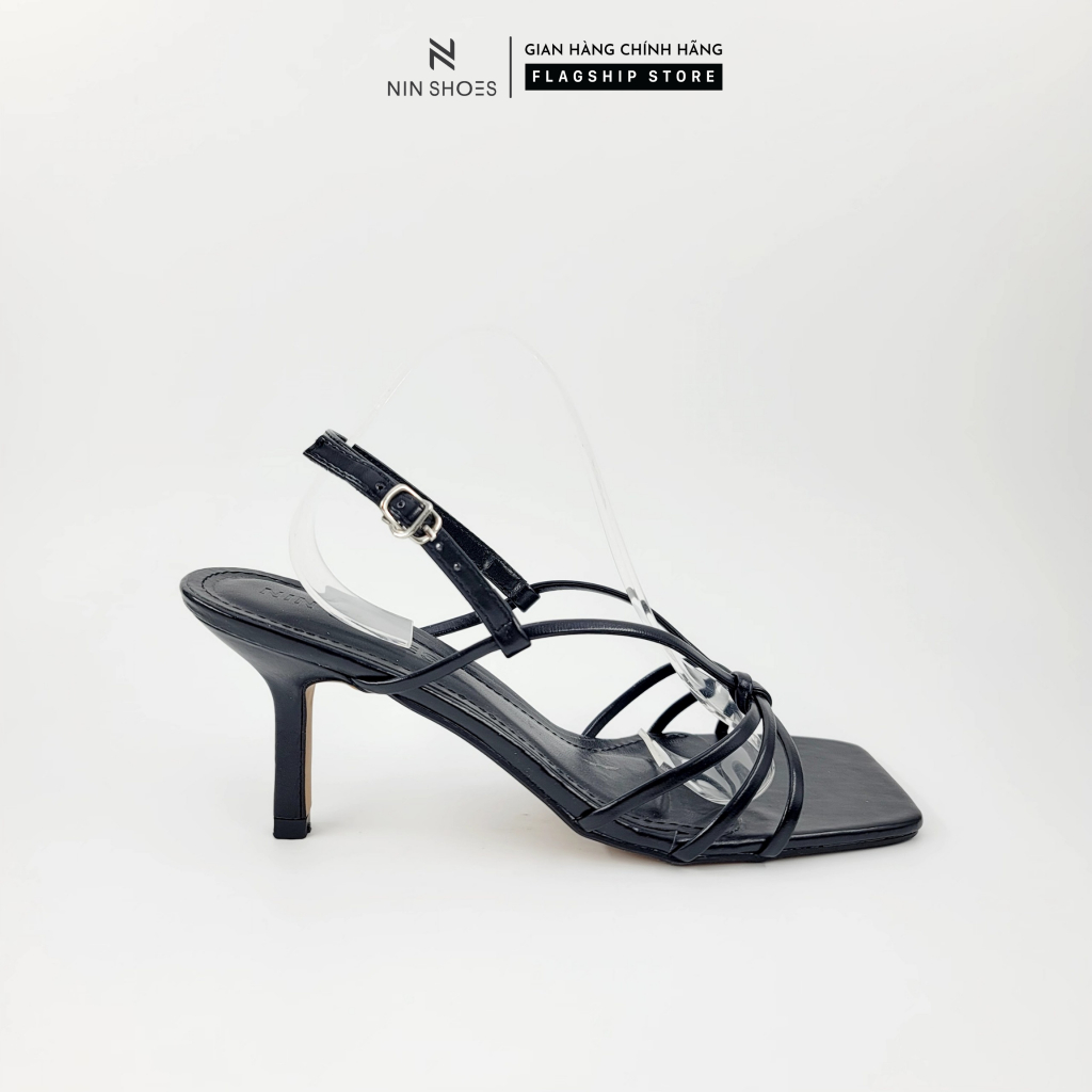 Giày sandal nữ Ninshoes - Sandal cao gót 5p gót nhọn mũi vuông quai nhỏ thắt nút hot trend năm 2023