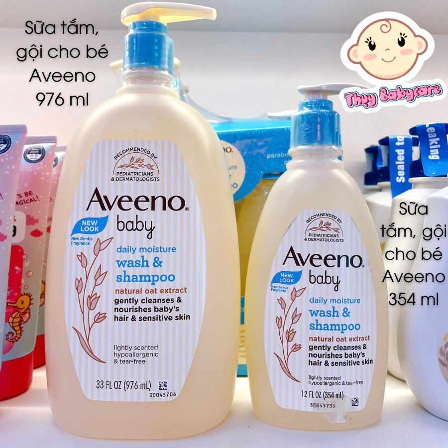 Bộ sản phẩm dầu gội-dưỡng ẩm hàng ngày cho bé Aveeno 2-in-1 Baby wash & shampoo with Natural Oat Extract (976ml & 355ml)