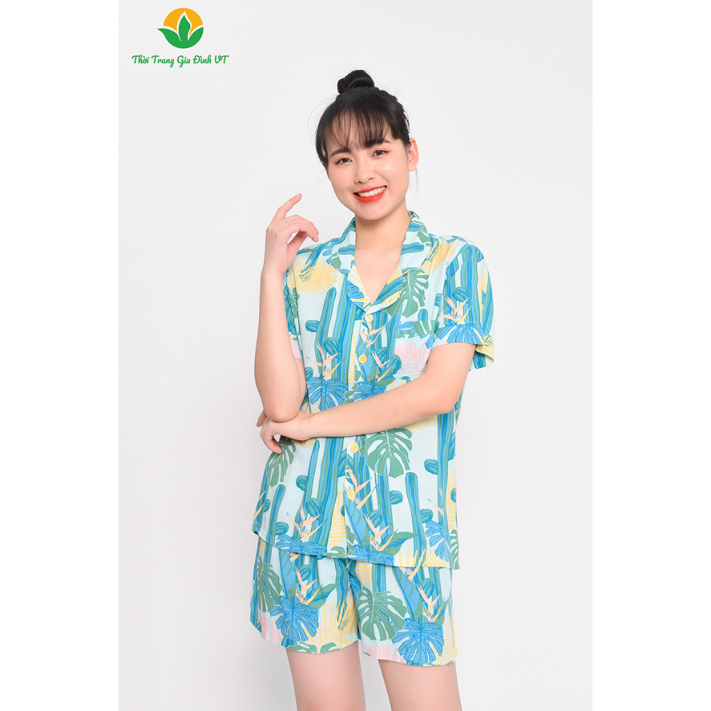 Bộ mặc nhà nữ mùa hè Việt Thắng, quần đùi , áo cộc tay , chất Lanh - B03.2311